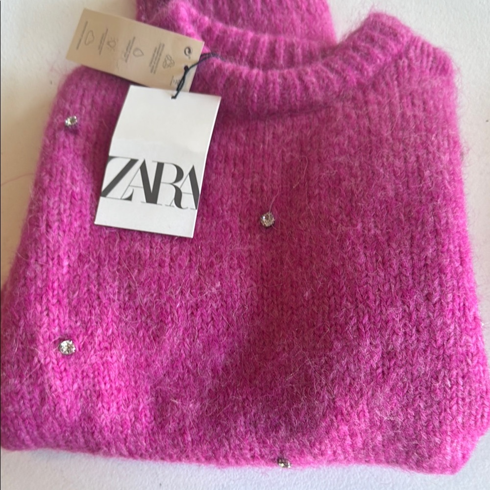 Zara Women's Fuchsia Embellished Sweater - Picture 6 of 6